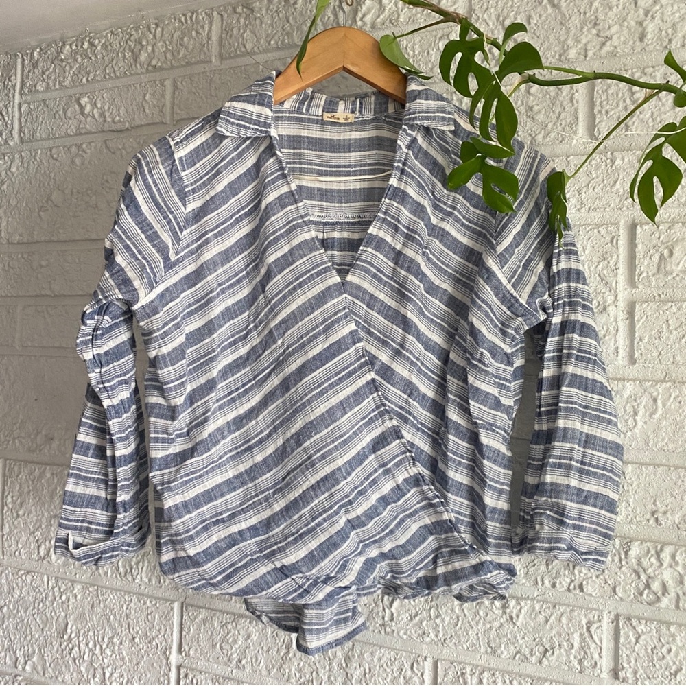 Hollister Blue and White Striped Shirt